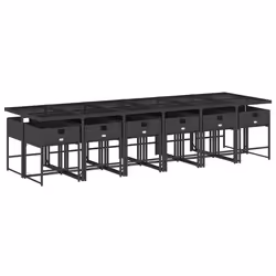 vidaXL Set da Pranzo da Giardino 13pz con Cuscini Nero in Polyrattan - Vista aggiuntiva 3