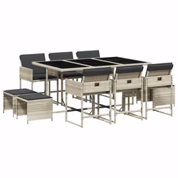 Set Pranzo Giardino 11pz con Cuscini Grigio Chiaro Polyrattancod mxl 114572 - Vista aggiuntiva 2