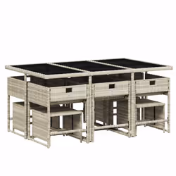 Set Pranzo Giardino 11pz con Cuscini Grigio Chiaro Polyrattancod mxl 114572 - Vista aggiuntiva 3