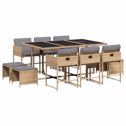 Set Pranzo da Giardino 11 pz con Cuscini Beige Misto Polyrattancod mxl 89283 - Vista aggiuntiva 2
