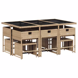 Set Pranzo da Giardino 11 pz con Cuscini Beige Misto Polyrattancod mxl 89283 - Vista aggiuntiva 3