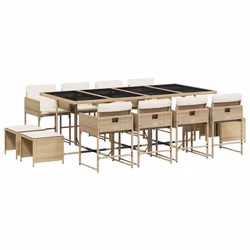 vidaXL Set da Pranzo da Giardino 13 pz con Cuscini Beige in Polyrattan - Vista aggiuntiva 2