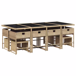 vidaXL Set da Pranzo da Giardino 13 pz con Cuscini Beige in Polyrattan - Vista aggiuntiva 3