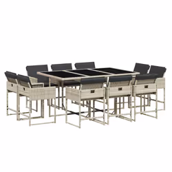 Set Pranzo Giardino 11pz con Cuscini Grigio Chiaro Polyrattancod mxl 88491 - Vista aggiuntiva 2