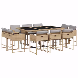 Set Pranzo da Giardino 11 pz con Cuscini Beige Misto Polyrattancod mxl 110898 - Vista aggiuntiva 2