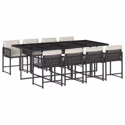 vidaXL Set da Pranzo da Giardino 9 pz con Cuscini Nero in Polyrattan - Vista aggiuntiva 2