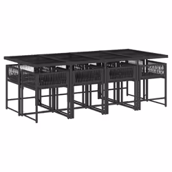 vidaXL Set da Pranzo da Giardino 9 pz con Cuscini Nero in Polyrattan - Vista aggiuntiva 3