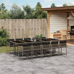 Set da Pranzo da Giardino 11pz con Cuscini in Polyrattan Grigio Vidaxl