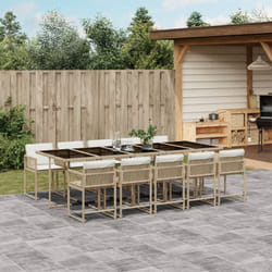 Set da Pranzo da Giardino 11 pz con Cuscini Beige in Polyrattan Vidaxl
