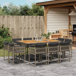 Set da Pranzo da Giardino 11pz con Cuscini in Polyrattan Grigio - Vidaxl