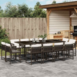 Set da Pranzo da Giardino 13pz con Cuscini Marrone Polyrattan Vidaxl