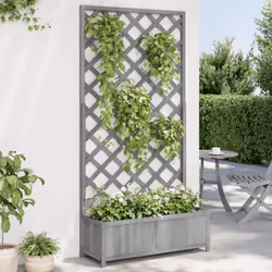 Questa fioriera in legno con il traliccio è un'ottima scelta per crescere le piante rampicanti nel vostro giardino, patio e t ...