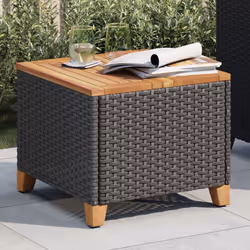 Tavolo da Giardino Nero 45x45x37cm in Polyrattan e Legno Acaciacod mxl 91141 - Vista aggiuntiva 3