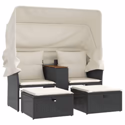 Divano Giardino 2 Posti Baldacchino e Sgabelli Nero Polyrattancod mxl 113428 - Vista aggiuntiva 2