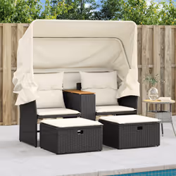 Divano Giardino 2 Posti Baldacchino e Sgabelli Nero Polyrattancod mxl 113428 - Vista aggiuntiva 3