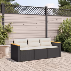 Divano da Giardino a 3 Posti con Cuscini Nero in Polyrattancod mxl 91201 - Vista aggiuntiva 3