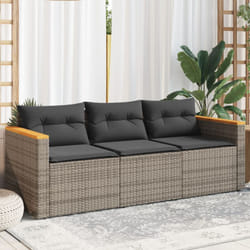 Divano da Giardino con Cuscini 3 Posti Grigio in Polyrattan - Vidaxl