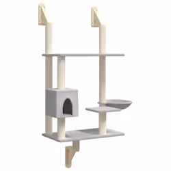 vidaXL Albero per Gatti con Tiragraffi a Parete Grigio Chiaro 153 cm - Vista aggiuntiva 2