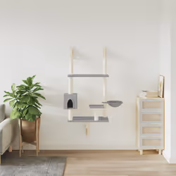 vidaXL Albero per Gatti con Tiragraffi a Parete Grigio Chiaro 153 cm - Vista aggiuntiva 3