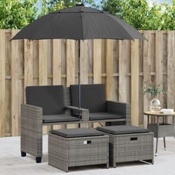 Divano Giardino 2Posti Ombrellone e Sgabelli Grigio Polyrattan - Vidaxl