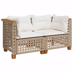 vidaXL Divani Angolari da Giardino con Cuscini 2 Beige Polyrattan - Vista aggiuntiva 2