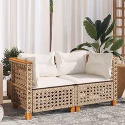 vidaXL Divani Angolari da Giardino con Cuscini 2 Beige Polyrattan - Vista aggiuntiva 3