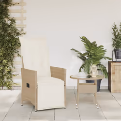 vidaXL Sedia Reclinabile da Giardino con Cuscini Beige in Polyrattan - Vista aggiuntiva 3