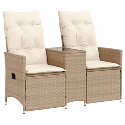 vidaXL Divano Giardino Reclinabile 2 Posti Tavolino Beige Polyrattan - Vista aggiuntiva 2