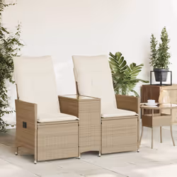 vidaXL Divano Giardino Reclinabile 2 Posti Tavolino Beige Polyrattan - Vista aggiuntiva 3