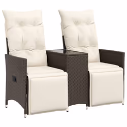 vidaXL Divano Giardino Reclinabile 2 Posti Tavolino Marrone Polyrattan - Vista aggiuntiva 2