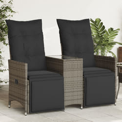 vidaXL Divano Giardino Reclinabile 2 Posti Tavolino Grigio Polyrattan