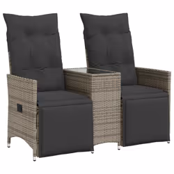 vidaXL Divano Giardino Reclinabile 2 Posti Tavolino Grigio Polyrattan - Vista aggiuntiva 2