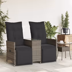 vidaXL Divano Giardino Reclinabile 2 Posti Tavolino Grigio Polyrattan - Vista aggiuntiva 3