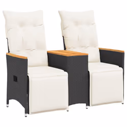 vidaXL Divano Giardino Reclinabile 2Posti con Tavolino Nero Polyrattan - Vista aggiuntiva 2