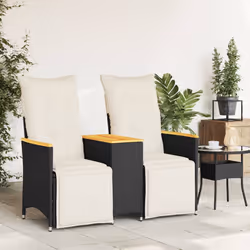 vidaXL Divano Giardino Reclinabile 2Posti con Tavolino Nero Polyrattan - Vista aggiuntiva 3