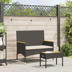 vidaXL Panca da Giardino a 2 Posti Cuscini e Tavolo Nera in Polyrattan