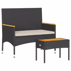 vidaXL Panca da Giardino a 2 Posti Cuscini e Tavolo Nera in Polyrattan - Vista aggiuntiva 2