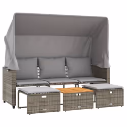 vidaXL Divano Giardino 3 Posti con Tetto e Sgabelli Grigio Polyrattan - Vista aggiuntiva 2