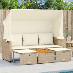 vidaXL Divano Giardino 3 Posti Baldacchino e Sgabelli Beige Polyrattan