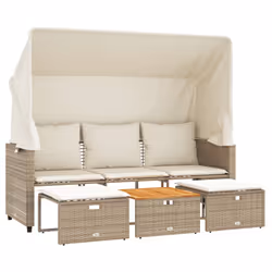 vidaXL Divano Giardino 3 Posti Baldacchino e Sgabelli Beige Polyrattan - Vista aggiuntiva 2