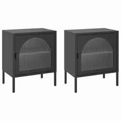 vidaXL Comodini 2 pz Neri 50x35x60 cm in Vetro e Acciaio - Vista aggiuntiva 2