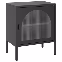 vidaXL Comodini 2 pz Neri 50x35x60 cm in Vetro e Acciaio - Vista aggiuntiva 3
