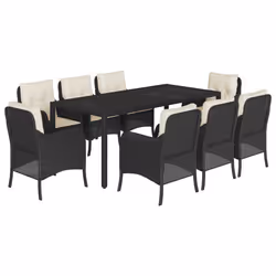 Set da Pranzo da Giardino 9 pz con Cuscini Nero in Polyrattancod mxl 134868 - Vista aggiuntiva 2