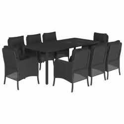 Set da Pranzo da Giardino 9 pz con Cuscini Nero in Polyrattancod mxl 134811 - Vista aggiuntiva 2