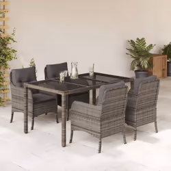 Set da Pranzo da Giardino 5 pz con Cuscini in Polyrattan Grigiocod mxl 111789 - Vista aggiuntiva 2
