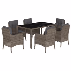Set da Pranzo da Giardino 7 pz con Cuscini in Polyrattan Grigiocod mxl 86890 - Vista aggiuntiva 2