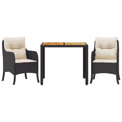 Set da Pranzo da Giardino 3 pz con Cuscini Nero in Polyrattancod mxl 86887 - Vista aggiuntiva 2