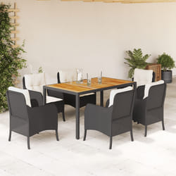Set da Pranzo da Giardino 7 pz Nero con Cuscini in Polyrattancod mxl 110875