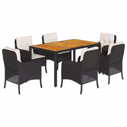 Set da Pranzo da Giardino 7 pz Nero con Cuscini in Polyrattancod mxl 110875 - Vista aggiuntiva 2