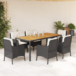 vidaXL Set da Pranzo da Giardino 7 pz Nero con Cuscini in Polyrattan